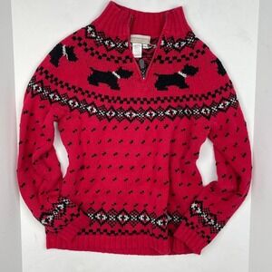 VTG 90s Retro Knit Sweater Women's Small Scottie‎ Dog Novelty Cottagecore Twee